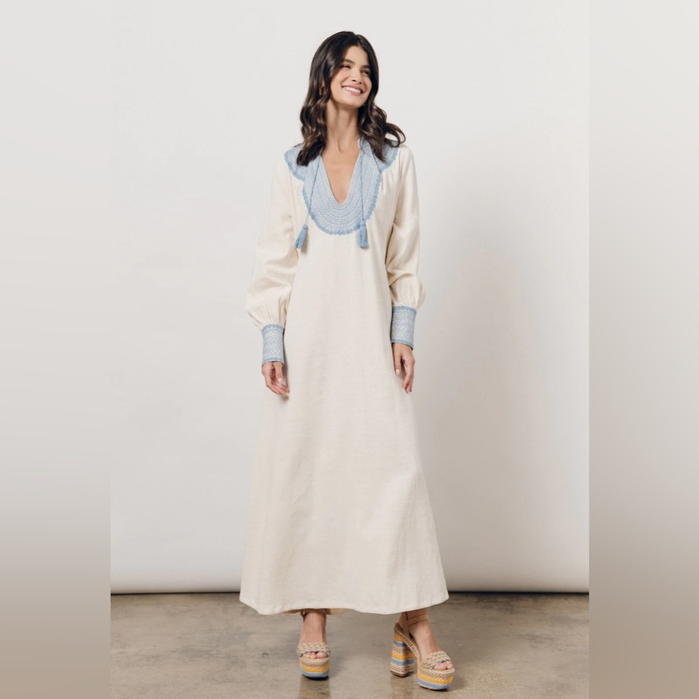 NWT Mi Golondrina Beatriz Azul de Noel Long Dress Caftan Maxi